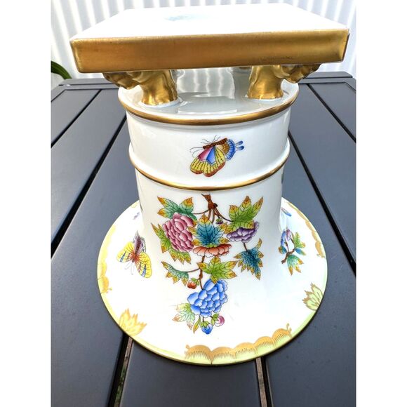 VTG Herend Queen Victoria Green Border Butterfly Claw Foot Urn Vase SZ 7.5"H - Picture 12 of 15